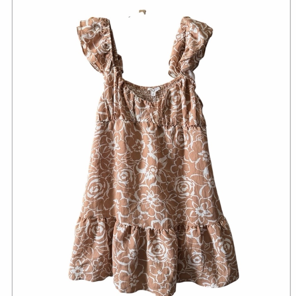 Blu Pepper Tan and White Floral Mini Dress - Picture 2 of 9
